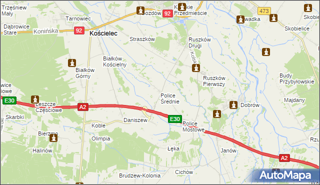 mapa Police Średnie, Police Średnie na mapie Targeo