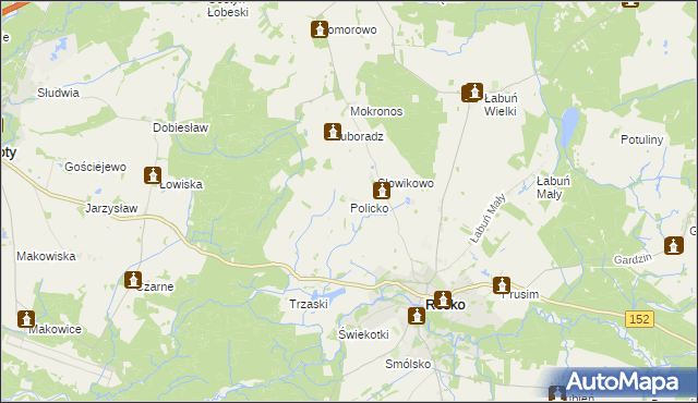 mapa Policko gmina Resko, Policko gmina Resko na mapie Targeo