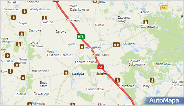 mapa Pomarzanki gmina Gostynin, Pomarzanki gmina Gostynin na mapie Targeo