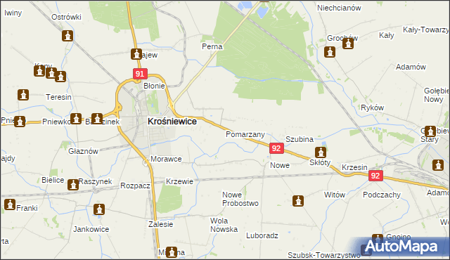 mapa Pomarzany gmina Krośniewice, Pomarzany gmina Krośniewice na mapie Targeo