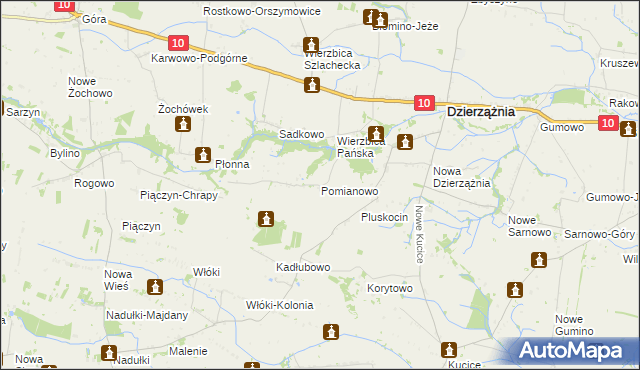 mapa Pomianowo gmina Dzierzążnia, Pomianowo gmina Dzierzążnia na mapie Targeo