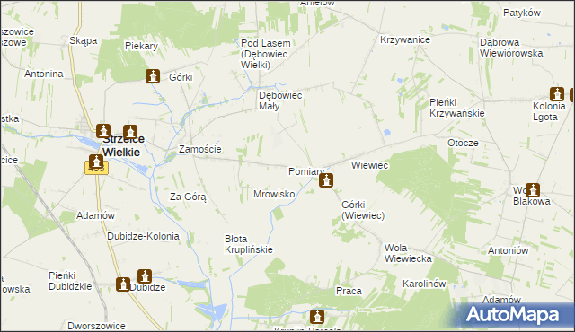 mapa Pomiary gmina Strzelce Wielkie, Pomiary gmina Strzelce Wielkie na mapie Targeo