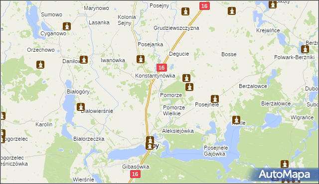 mapa Pomorze gmina Giby, Pomorze gmina Giby na mapie Targeo