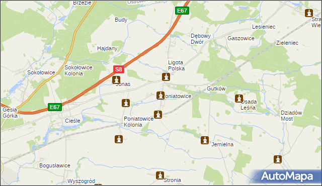 mapa Poniatowice, Poniatowice na mapie Targeo