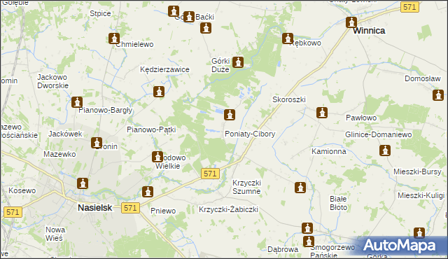 mapa Poniaty-Cibory, Poniaty-Cibory na mapie Targeo