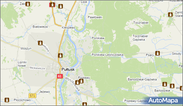 mapa Ponikiew-Leśniczówka, Ponikiew-Leśniczówka na mapie Targeo