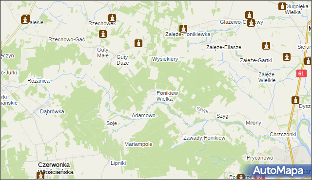 mapa Ponikiew Wielka, Ponikiew Wielka na mapie Targeo