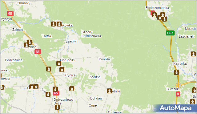 mapa Ponikła gmina Dobrzyniewo Duże, Ponikła gmina Dobrzyniewo Duże na mapie Targeo