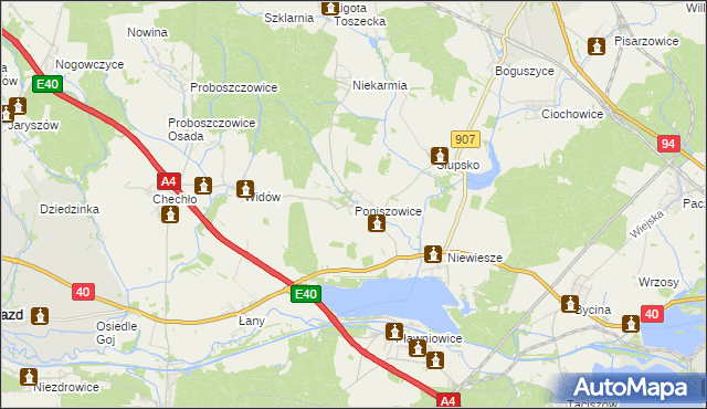 mapa Poniszowice, Poniszowice na mapie Targeo