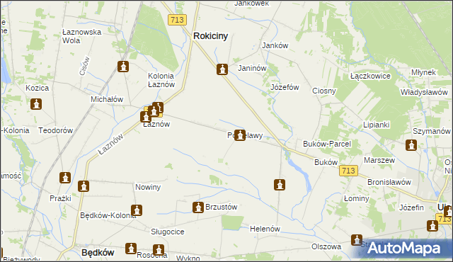 mapa Popielawy gmina Rokiciny, Popielawy gmina Rokiciny na mapie Targeo