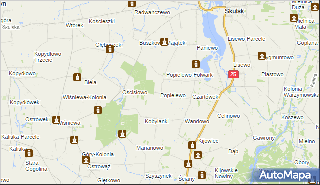 mapa Popielewo gmina Skulsk, Popielewo gmina Skulsk na mapie Targeo