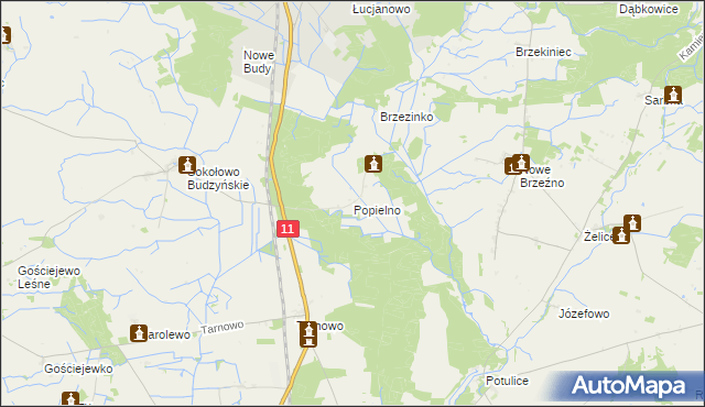 mapa Popielno gmina Budzyń, Popielno gmina Budzyń na mapie Targeo