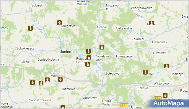 mapa Popielżyn Dolny, Popielżyn Dolny na mapie Targeo