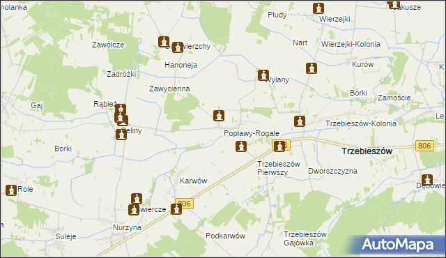 mapa Popławy-Rogale, Popławy-Rogale na mapie Targeo