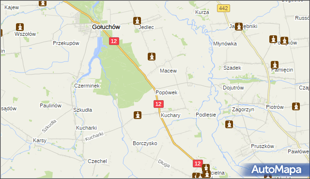 mapa Popówek gmina Gołuchów, Popówek gmina Gołuchów na mapie Targeo