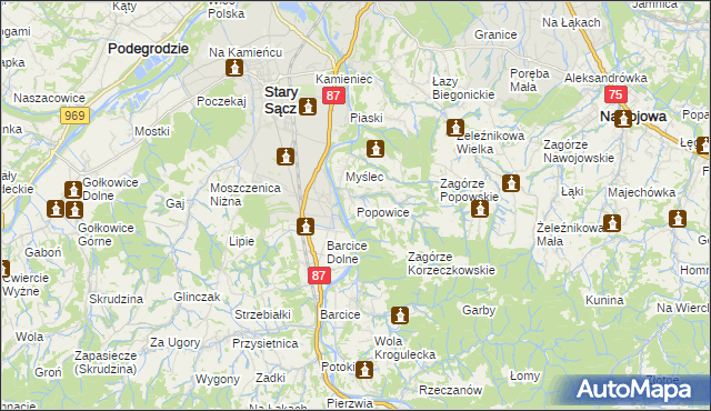 mapa Popowice gmina Stary Sącz, Popowice gmina Stary Sącz na mapie Targeo