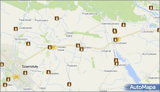 mapa Popówko gmina Oborniki, Popówko gmina Oborniki na mapie Targeo