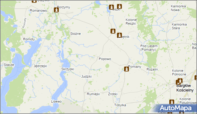 mapa Popowo gmina Bargłów Kościelny, Popowo gmina Bargłów Kościelny na mapie Targeo