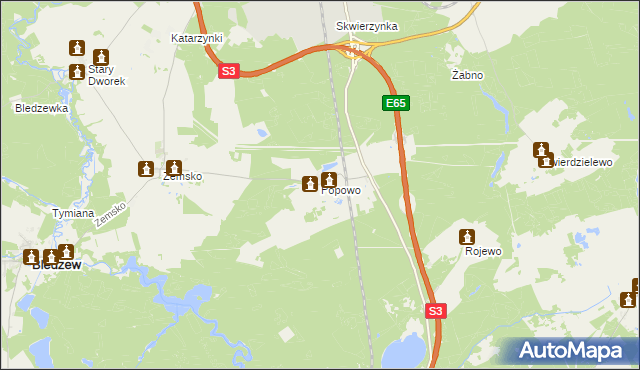 mapa Popowo gmina Bledzew, Popowo gmina Bledzew na mapie Targeo