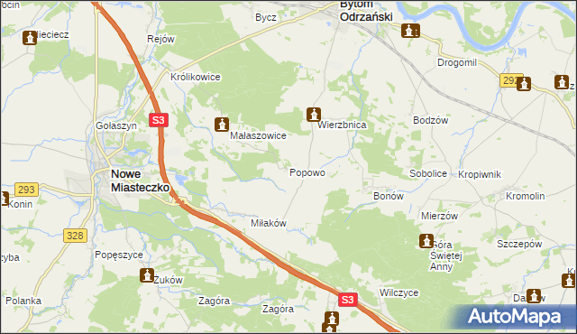 mapa Popowo gmina Bytom Odrzański, Popowo gmina Bytom Odrzański na mapie Targeo