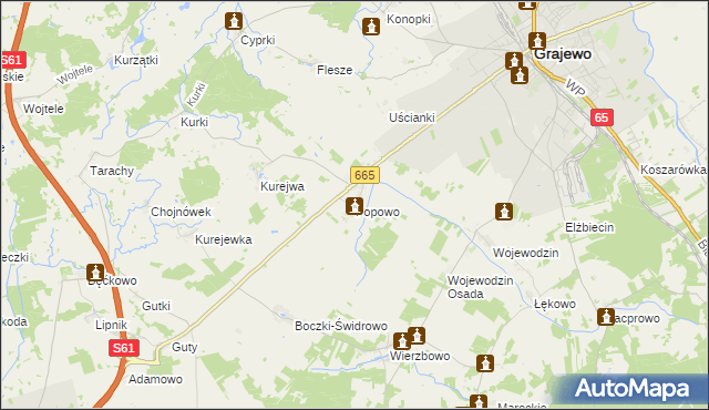 mapa Popowo gmina Grajewo, Popowo gmina Grajewo na mapie Targeo