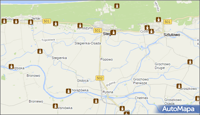 mapa Popowo gmina Stegna, Popowo gmina Stegna na mapie Targeo