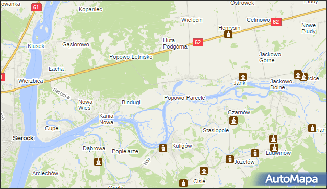 mapa Popowo-Parcele, Popowo-Parcele na mapie Targeo