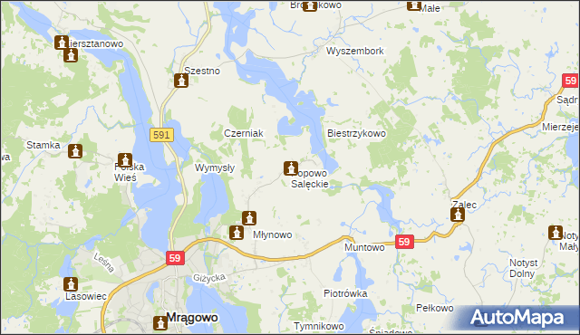 mapa Popowo Salęckie, Popowo Salęckie na mapie Targeo