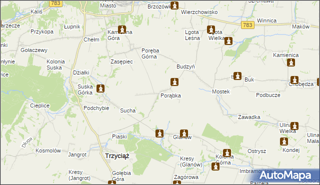 mapa Porąbka gmina Trzyciąż, Porąbka gmina Trzyciąż na mapie Targeo