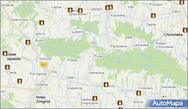 mapa Poraj gmina Chorkówka, Poraj gmina Chorkówka na mapie Targeo