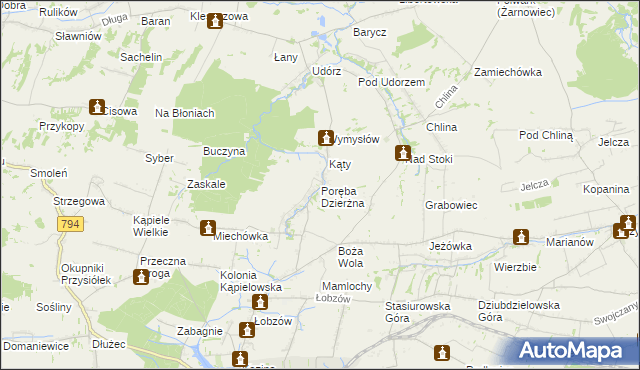 mapa Poręba Dzierżna, Poręba Dzierżna na mapie Targeo