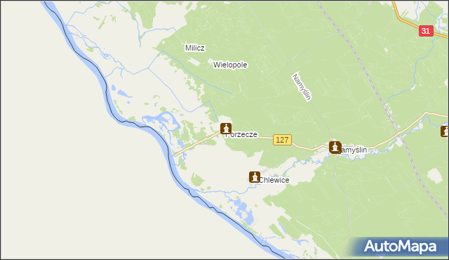 mapa Porzecze gmina Boleszkowice, Porzecze gmina Boleszkowice na mapie Targeo