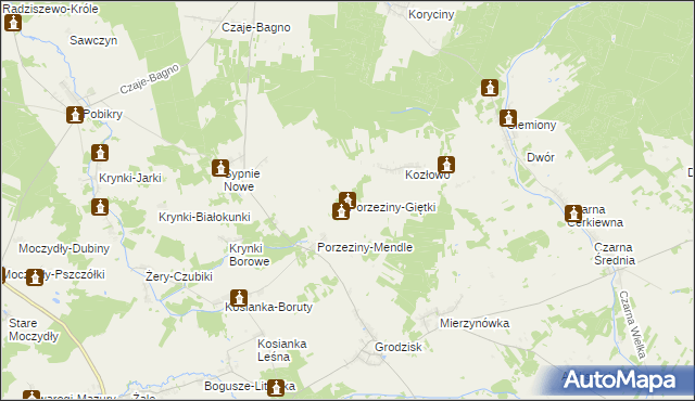 mapa Porzeziny-Giętki, Porzeziny-Giętki na mapie Targeo