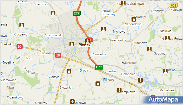 mapa Poświętne gmina Płońsk, Poświętne gmina Płońsk na mapie Targeo