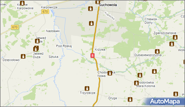 mapa Poświętne gmina Suchowola, Poświętne gmina Suchowola na mapie Targeo