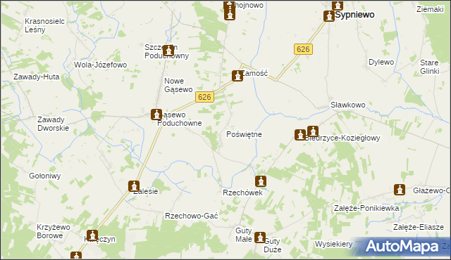 mapa Poświętne gmina Sypniewo, Poświętne gmina Sypniewo na mapie Targeo