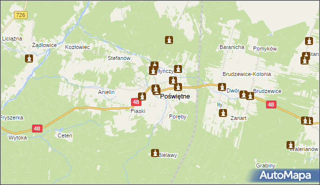 mapa Poświętne powiat opoczyński, Poświętne powiat opoczyński na mapie Targeo