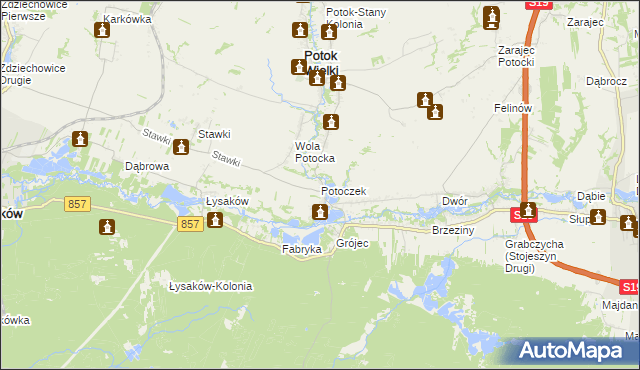 mapa Potoczek gmina Potok Wielki, Potoczek gmina Potok Wielki na mapie Targeo