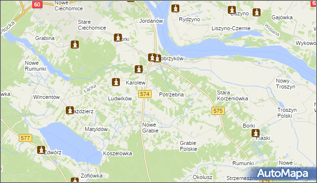 mapa Potrzebna, Potrzebna na mapie Targeo