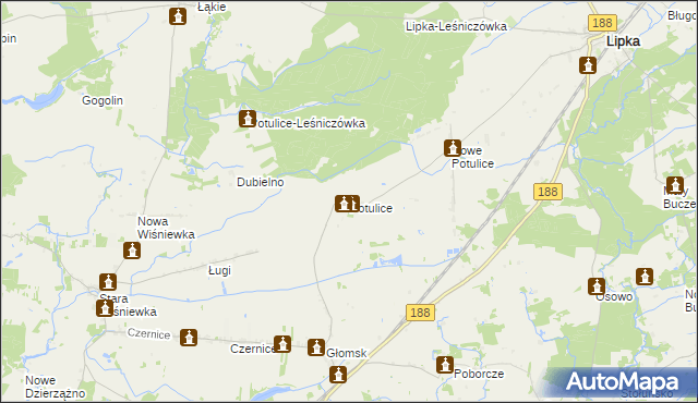 mapa Potulice gmina Lipka, Potulice gmina Lipka na mapie Targeo