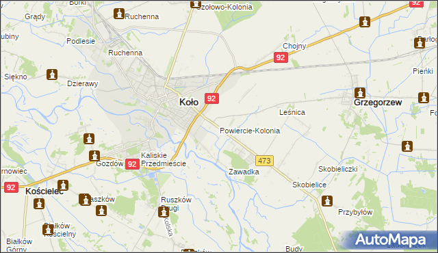 mapa Powiercie-Kolonia, Powiercie-Kolonia na mapie Targeo