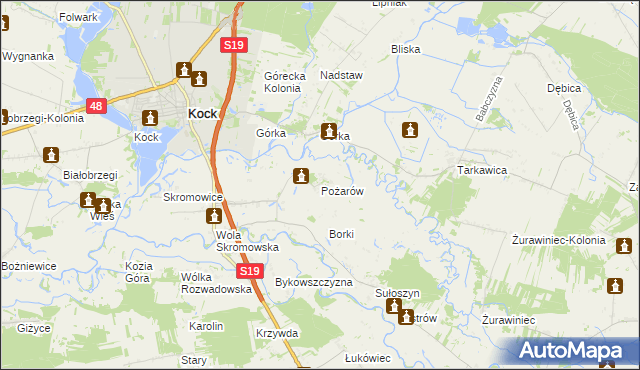 mapa Pożarów gmina Firlej, Pożarów gmina Firlej na mapie Targeo