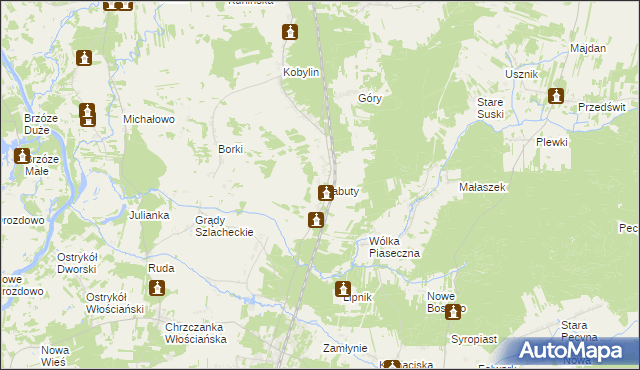 mapa Prabuty gmina Długosiodło, Prabuty gmina Długosiodło na mapie Targeo