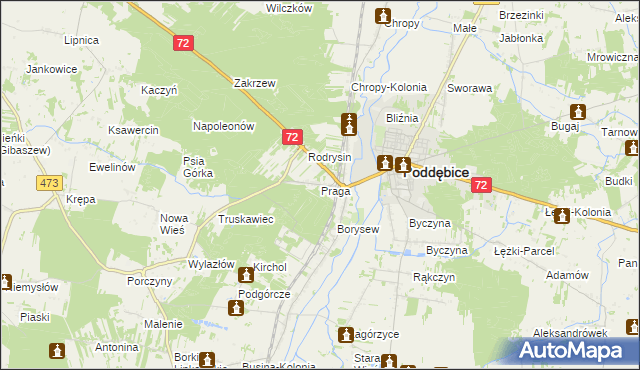 mapa Praga gmina Poddębice, Praga gmina Poddębice na mapie Targeo