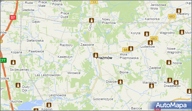 mapa Prażmów powiat piaseczyński, Prażmów powiat piaseczyński na mapie Targeo