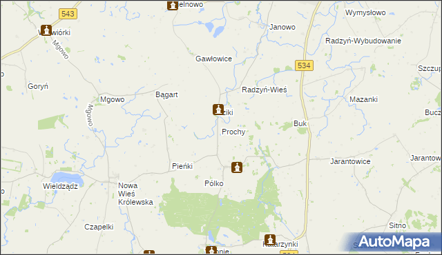 mapa Prochy gmina Ryńsk, Prochy gmina Ryńsk na mapie Targeo