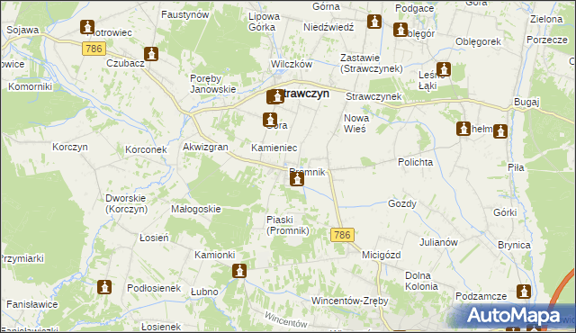 mapa Promnik gmina Strawczyn, Promnik gmina Strawczyn na mapie Targeo