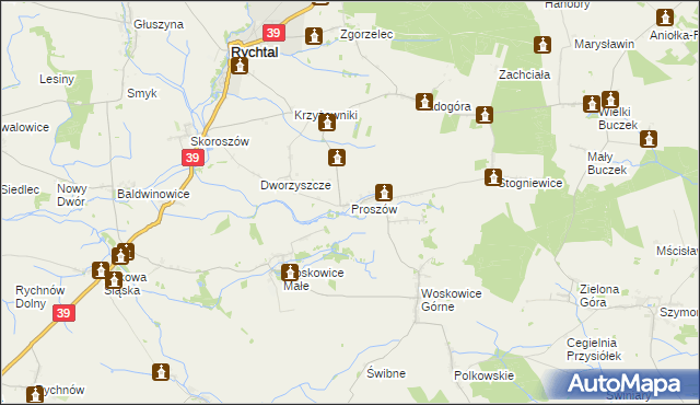 mapa Proszów gmina Rychtal, Proszów gmina Rychtal na mapie Targeo