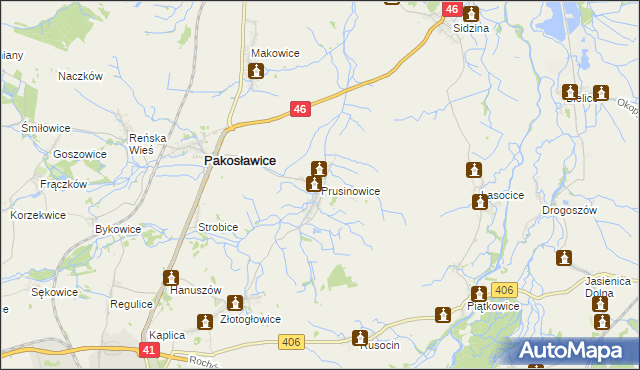 mapa Prusinowice gmina Pakosławice, Prusinowice gmina Pakosławice na mapie Targeo