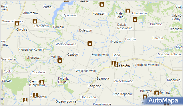 mapa Prusinowice gmina Waśniów, Prusinowice gmina Waśniów na mapie Targeo